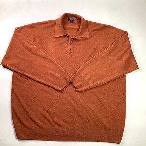 Dockers 3XL Rust Orange Acrylic Sweater With Diamond Pattern & Buttoned Collar